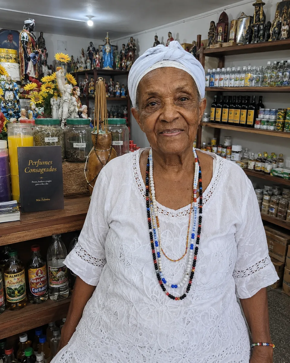 Retrato de Mãe Zulmira em seu espaço espiritual
